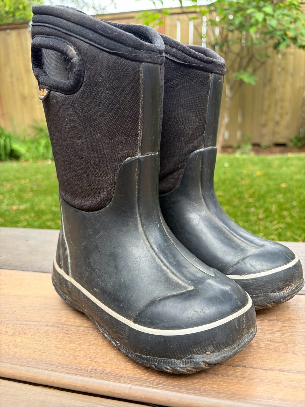 Bogs Black Camo Kids Rain & Snow Boots with Pull Handles
